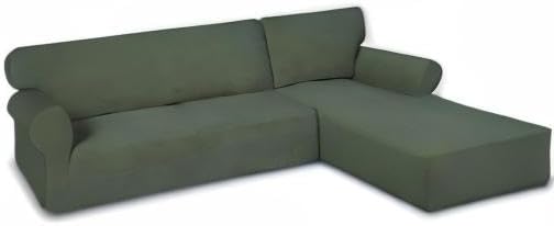 PureFit Super Stretch Sectional Couch Covers - 2 pcs Spandex Non Slip Sofa Covers with Elastic Bottom for L Shape Sectional Sofa, Great for Kids & Pets (3 Seat Sofa + 3 Seat Chaise, Greyish Green)