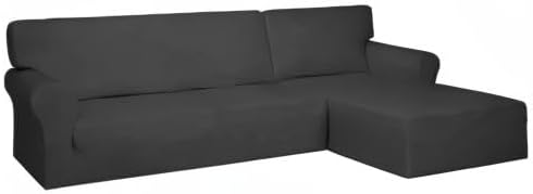 PureFit Super Stretch Sectional Couch Covers - 2 pcs Spandex Non Slip Sofa Covers with Elastic Bottom for L Shape Sectional Sofa Couch, Great for Kids & Pets (3 Seat Sofa + 2 Seat Chaise, Dark Gray)