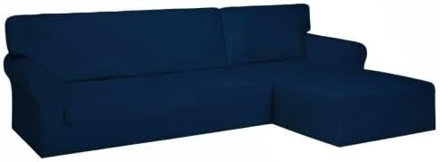 PureFit Super Stretch Sectional Couch Covers - 2 pcs Spandex Non Slip Sofa Covers with Elastic Bottom for L Shape Sectional Sofa Couch, Great for Kids & Pets (3 Seat Sofa + 2 Seat Chaise, Navy)
