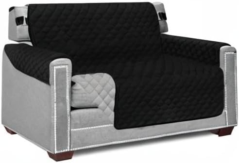 Sofa Shield® Couch Armchair Covers for Dogs, Reversible Furniture Protector with Strap, Stain and Tear Resistant Cushion Cover, 48 inch Seat, Machine Washable Slipcover Pets, Cats, Black Gray