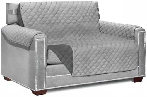 Sofa Shield® Couch Armchair Covers for Dogs, Reversible Furniture Protector with Strap, Stain and Tear Resistant Cushion Cover, 48 inch Seat, Machine Washable Slipcover Pets, Cats, Light Gray Charcoal