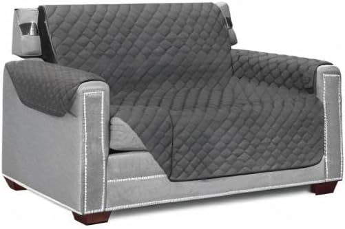 Sofa Shield® Couch Armchair Covers for Dogs, Reversible Furniture Protector with Strap, Stain and Tear Resistant Cushion Cover, 48 inch Seat, Machine Washable Slipcover Pets, Cats, Charcoal