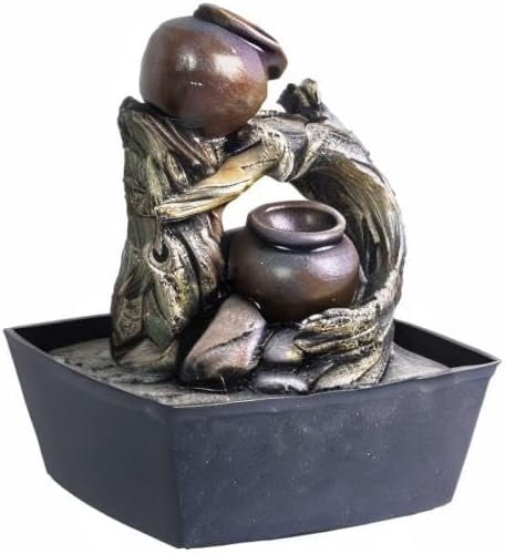 Ferrisland Tabletop Water Fountain Indoor - Tree Trunk with Jar Rustic Fountains Small Feng Shui Zen Waterfall Fountain W/LED Light & Soothing Sounds for Office Home Desktop Decor (Brown)