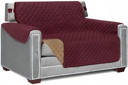 Sofa Shield® Couch Armchair Covers for Dogs, Reversible Furniture Protector with Strap, Stain and Tear Resistant Cushion Cover, 48 inch Seat, Machine Washable Slipcover Pets, Cats, Burgundy Tan