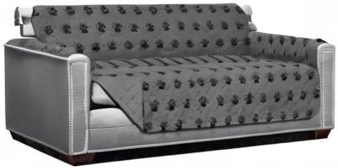 Sofa Shield® Couch Slip Covers for Dogs, Reversible Furniture Protector with Strap, Stain and Tear Resistant Cushion Cover, 70 inch Seat, Machine Washable Slipcover Pets, Cats, Paw Gray Black