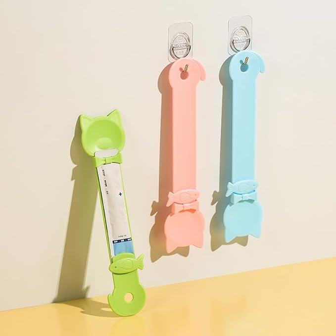 Cat Treat Squeeze Spoons Set of 3 Colors - No Mess Lickable Treat Feeder for Popular Squeeze Tubes & Strips, Anti-Bite, Prevents Waste, 3 Colors