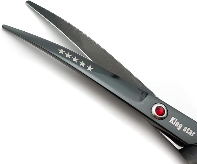 7.0in Titanium Professional dog Grooming Scissors set,Straight & Thinning & Curved scissors 4pcs set for Dog grooming Bright Black With Comb
