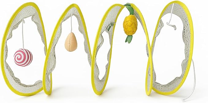 Cat Tunnel with Hanging Toys, Cat Toys Kitten Toys Assorted, Indoor Activity Center for Cats and Kittens, 10 x 22 inches (Yellow)