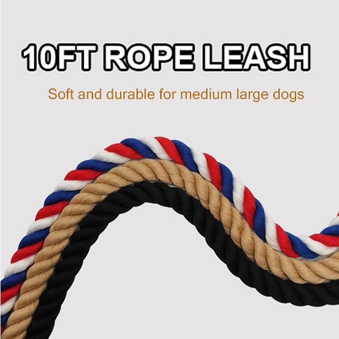 BTINESFUL 3FT/ 5FT/ 10FT Cotton Rope Dog Leash, Strong Braided Dog Leash Soft Handle Pet Traction for Large Medium Dogs Walking, Hiking, Camping, Exploring (1/2" x 10ft, Black)