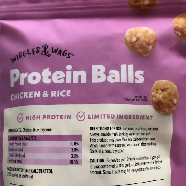 Wiggles & Wags Protein Balls Chicken & Rice Crunchy 1-6 Ounce Bag