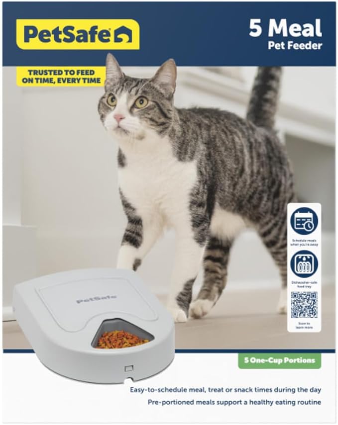 PetSafe Automatic Dog Feeder, 5 Meals, 40 oz Capacity, Plastic, for Dry Food, Multiple Pets