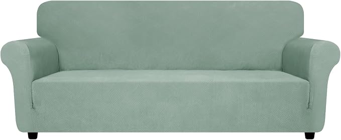 ZNSAYOTX Super Stretch Couch Cover (72"-92"), New Striped Sofa Covers Fitted Slipcovers with Elastic Bottom, Dog Cat Pets Proof Spandex Fabric Comfortable & Durable (Pea Green, Sofa)