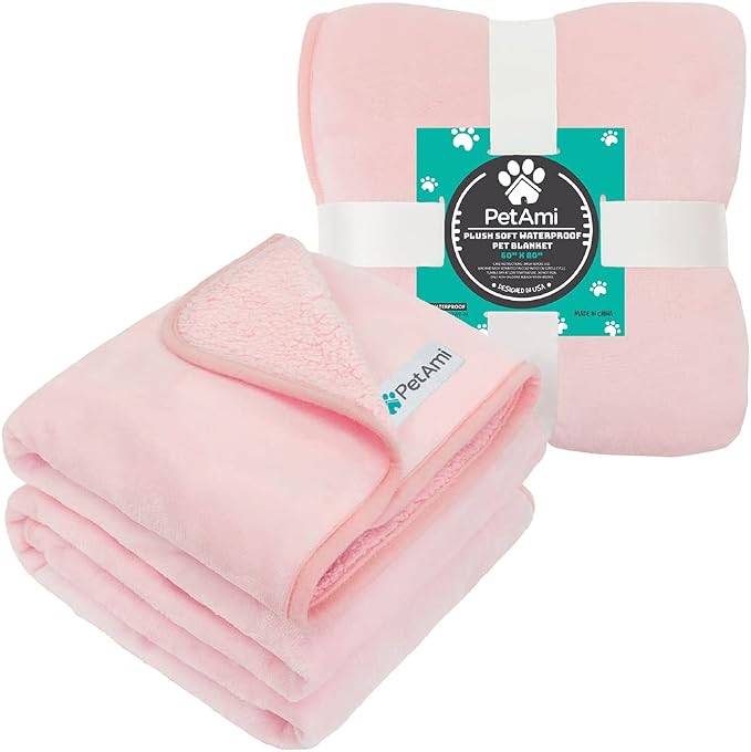 PetAmi Premium Waterproof Dog Blanket for Large Dogs, Reversible Sherpa & Flannel Fleece, Leakproof Pet Throw for Couch Protection, Soft Plush Furniture Protector for Cats, Washable, 60x80 Pink