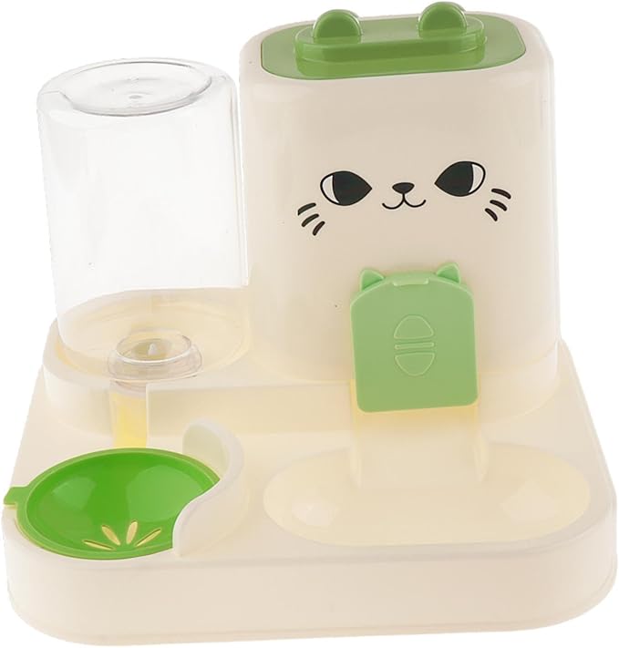 2 in 1 Automatic Pet Feeder Water Dispenser Portable Travel Supplies Cat Food Bowl Food Container for Kitten Small Dogs Bunny, Green