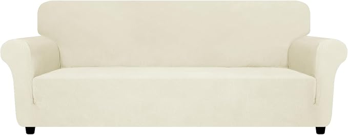 ZNSAYOTX Oversized Super Stretch Couch Cover (92"-115"), New Striped Sofa Covers Comfortable & Durable, Dog Cat Pets Friendly Extra Large Spandex Sofa Slipcovers (Beige, XL Sofa)