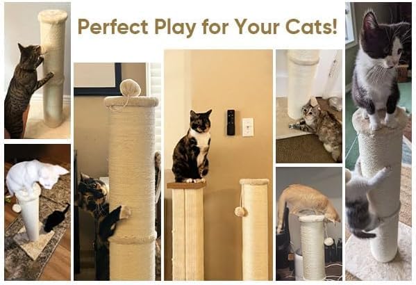PAWSCRAT Cat Scratching Post 32 Inch High, 5.5 Inch Large Diameter Natural Sisal Cat Scratch Post, Scratch-Resistant and Durable Tall Cat Scratcher for Indoor Cats, Protect Your Furniture, Brown