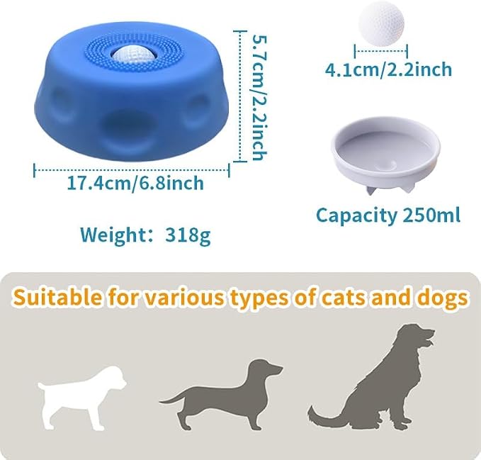 Slow Feeder Dog Bowls for Liquid Treat, Interactive Lick Bowl Anti-Slip Slow Feeder for Wet Food, Water & Treats Lick Toy for Large Medium Small Breeds Dietary Supplement/Post-op Nutrition (Blue)