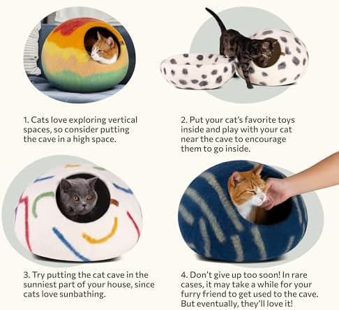 MEOWFIA Cat Cave – Premium Felt Cat Bed for Indoor Cats, Handmade 100% Merino Wool, Cat (Medium, Tucson Sunset) (Pack of 2)