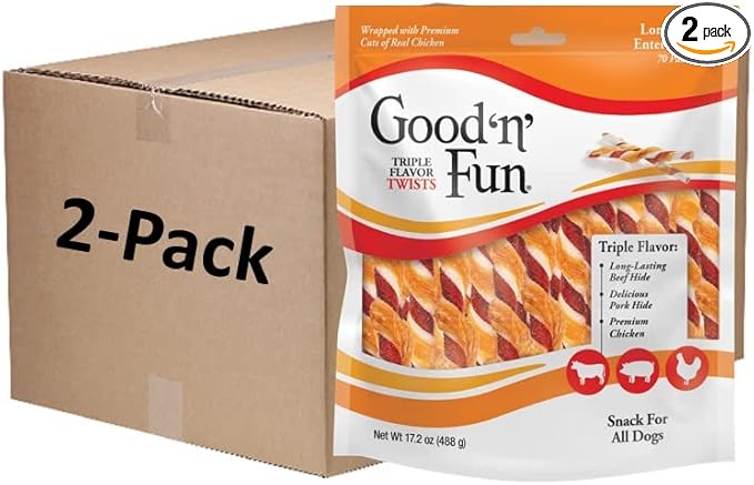 Good'N'Fun P-94188 Triple Flavor Twists Dog Chews, One Size, 140 Count (2 Packs of 70 Count)