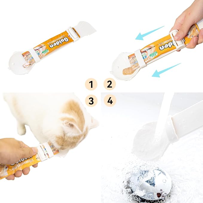 BOWERBIRD 3-in-1 Multi-Function Food Spoon & Can Opener with Squeeze Feeder Tube | Feeding Spoon for Wet Food, Cat Treats & Supplements | Cat Strip Feeder for Easy Lickable Treats (2PCS)