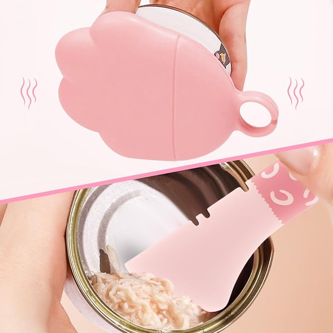 4 Pcs Pet Food Can Supplies Set, Cat Strip Feeder Spoon, Multi-Function Cat Treat Dispenser Spoon, Silicone Dog Cat Food Can Covers Lids Top, Cat-Sliding Dispenser for Wet Food - Easy to Scoop Food
