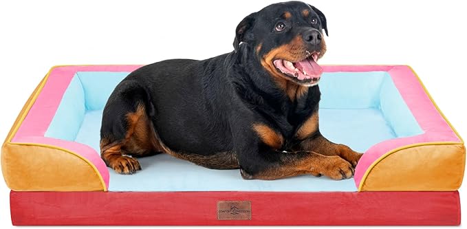 Comfort Expression Orthopedic Dog Bed for Extra Large Dogs 45x35 Inch, Waterproof Egg Crate Foam XL Pet Bed with Bolsters, Dog Couch with Washable Cover & Non-Slip Bottom, Miami