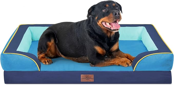 Comfort Expression Orthopedic Dog Bed for Extra Large Dogs 45x35 Inch, Waterproof Egg Crate Foam XL Pet Bed with Bolsters, Dog Couch with Washable Cover & Non-Slip Bottom, New Jersey