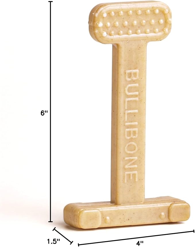 Bullibone Nylon Dog Chew Toy for Aggressive Chewers - Dental Hygiene Bone with Peanut Butter Flavor, Durable Tough Chew Toys for Small Dogs, Indestructible Dog Bone - Single