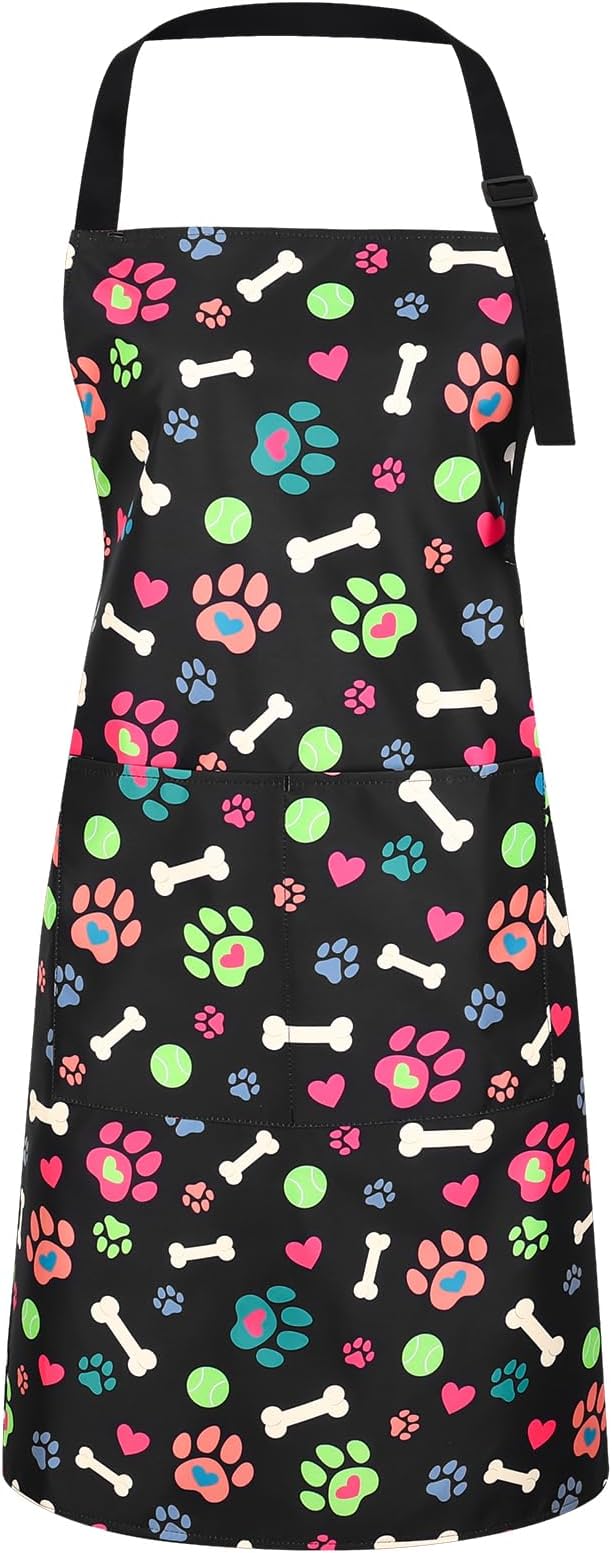 Dog Grooming Waterproof Apron with 2 Pockets, Cute Animals Puppy Dog Pets Apron