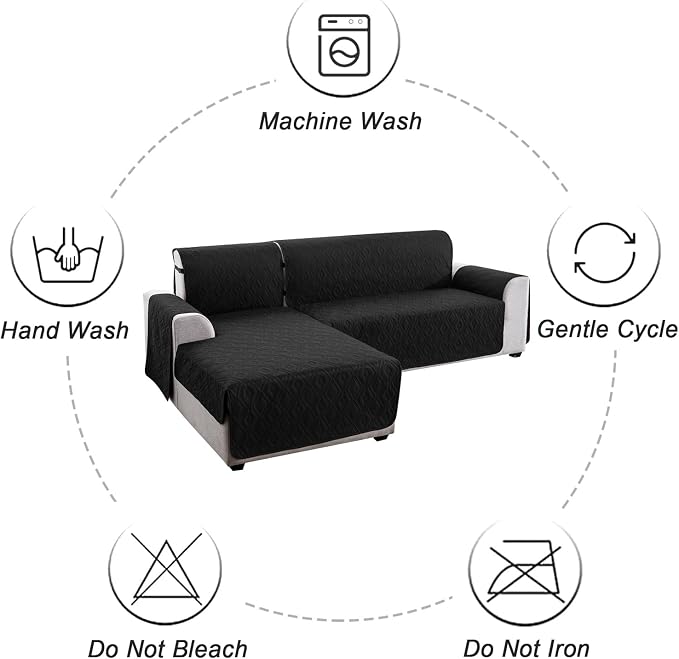 Genina Sectional Couch Covers for Dogs L Shaped Sofa Covers Chaise Lounge Cover Reversible Couch Covers for Sectional Sofa L Shape Furniture Protectors Cover for Pets, Kids (Black, Sofa Large)