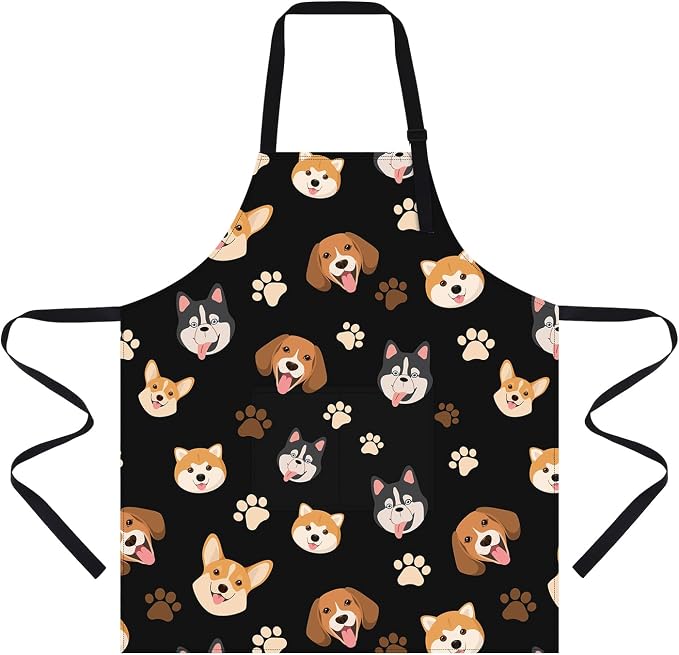 Dog Grooming Waterproof Apron with 2 Pockets, Cute Animals Puppy Dog Pets Apron