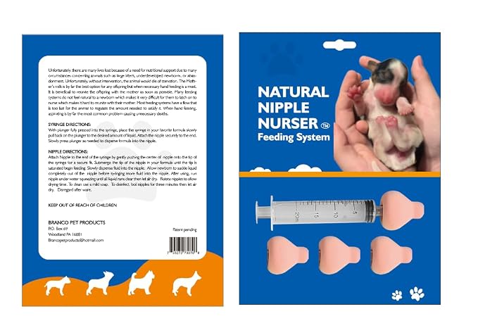 The Natural Nipple Nurser, Six Pack Pet Feeding Nipple with Syringe,Puppy Bottles for Nursing, Newborn Puppy Nursing Nipple, Puppy Feeder, Nursing Nipples for Small Animals, Whelping Supplies (Small)