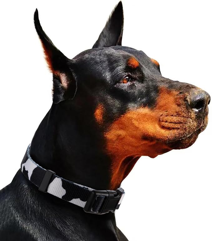Cow Print Dog Collar Animal Pattern for Dogs White Black, Medium