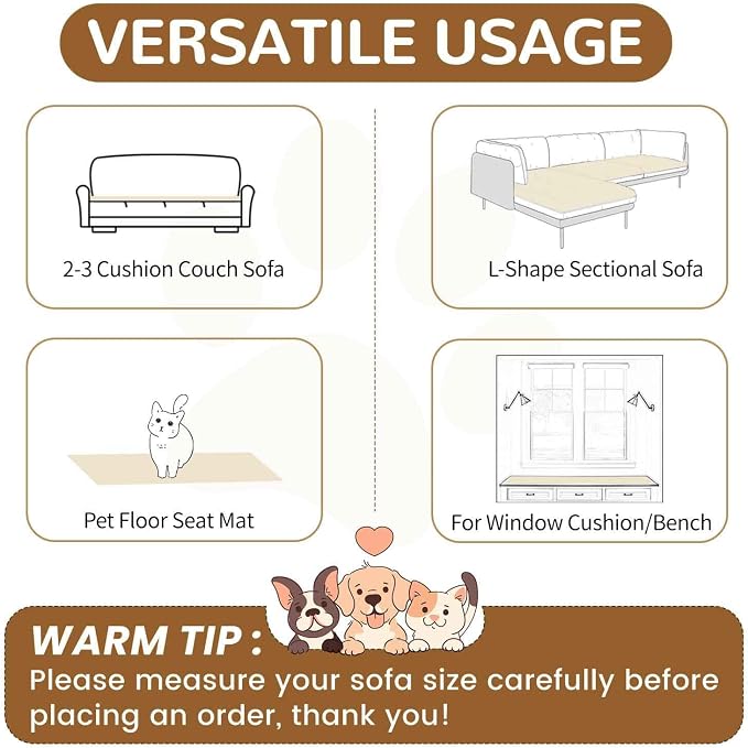 OTOB Dog Couch Covers for 3 Cushion Washable Non Slip Plush Pet Friendly Bed Mat Sofa Cover for Dogs, All Seasons Cozy Soft Fuzzy Furniture Protector Sofa Slipcovers (Coffee, 27.6" x 59.1")