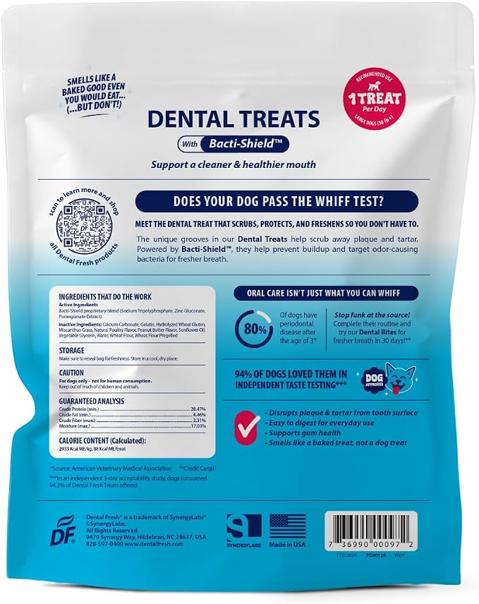 Dental Fresh Dental Treats for Large Dogs, Vet-Formulated Teeth Cleaning Dental Sticks to Help Reduce Plaque and Tartar and Freshen Breath, 15 Count Brush Free Dental Chews for Dogs 50 lbs and Up