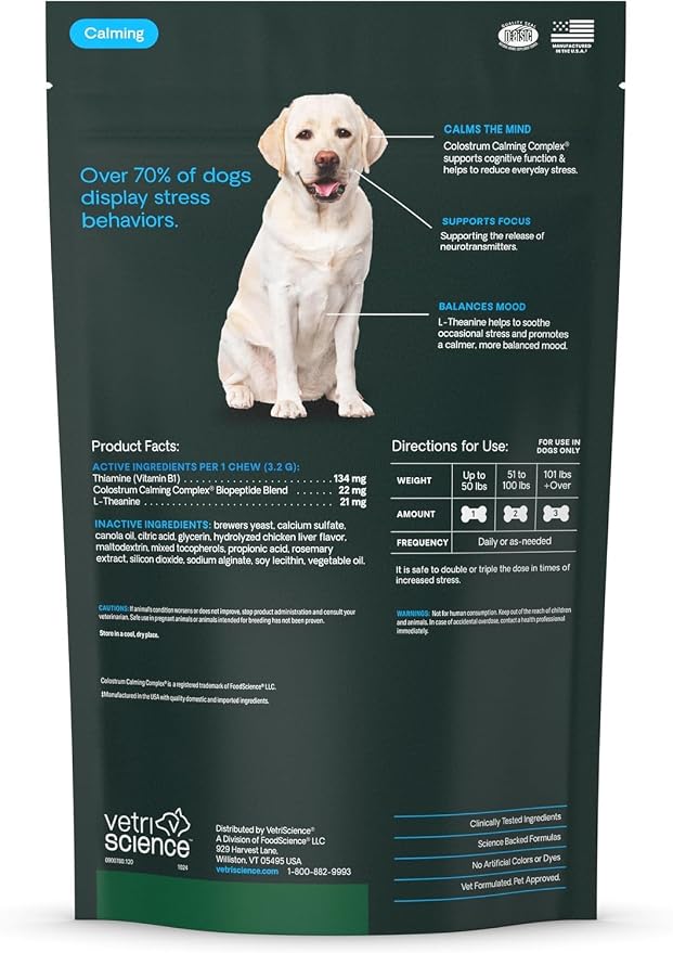 VetriScience Calm & Confident Chews, Composure Clinically Tested Calming & Anxiety Supplement for Dogs, Reduce Stress and Fear, Ideal for Thunderstorms, Fireworks & Travel 120 Count (Pack of 2)