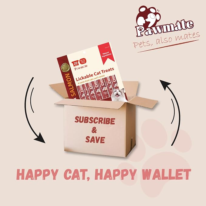 Pawmate Lickable Cat Treats, Chicken & Salmon Cat Squeeze Treats, High Moisture Grain Free Cat Snacks & Food Toppers for Kittens and Adult Cats, 20 Tubes x 15g