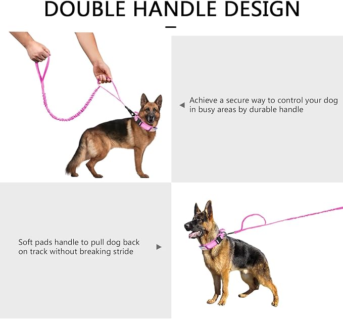 DAGANXI Tactical Dog Collar, Adjustable Military Training Nylon Dog Collar with Control Handle and Heavy Metal Buckle for Medium and Large Dogs, with Patches and Airtags Case (L, Pink-Set)