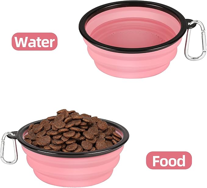 Kytely Large Collapsible Dog Bowls 2 Pack, 34oz Foldable Dog Travel Bowl, Portable Pet Water Food Bowl with Clasp, Pet Cat Feeding Cup Dish for Traveling, Walking, Hiking (Pink+Grey)