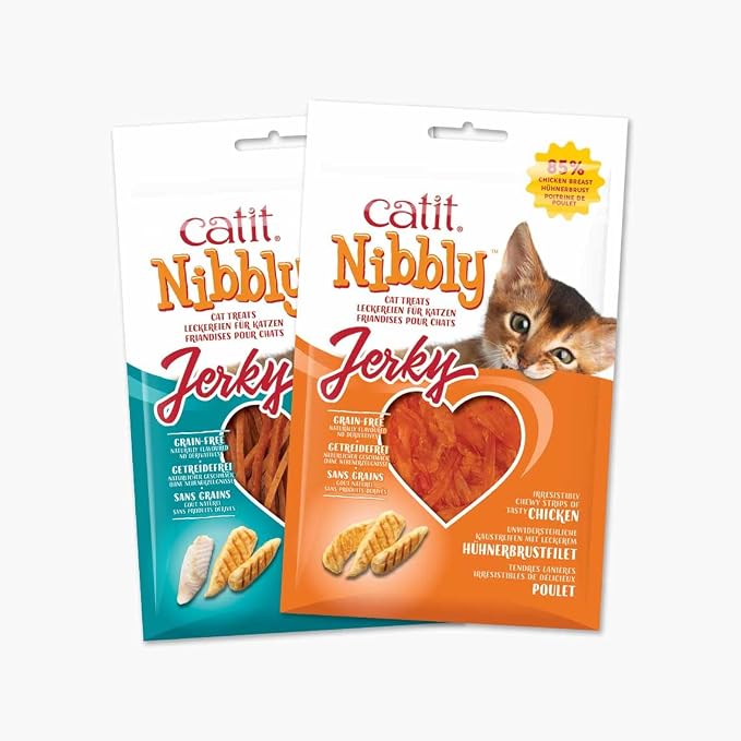 Catit Nibbly Jerky Cat Treats, Chicken Recipe - Grain-Free Cat Treat White 1.06 Ounce (Pack of 2)
