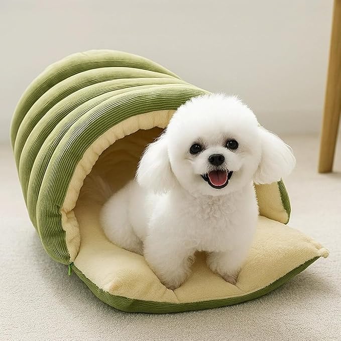 Plush Pet Cave Bed with Removable Cushion, Cozy Winter Hideaway for Small to Medium Dogs & Cats, Washable (Light Beige, XL Size)