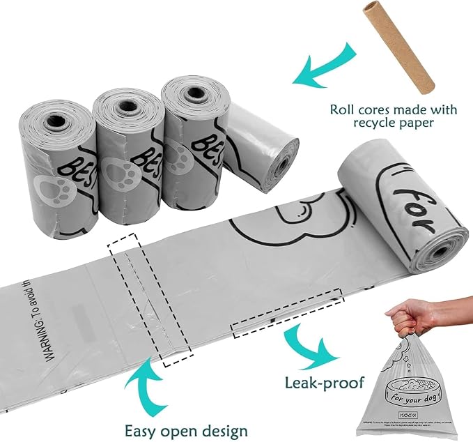 Dog Poop Waste Bags Holder with LED Flashlight|Cute Doggie Poo Bags Dispenser for Pet Leash|Trash Waste Bags Carrier with Potty Bags Clip Fastener LR44 Button Cells Included(2 Pack) (Sky Blue)