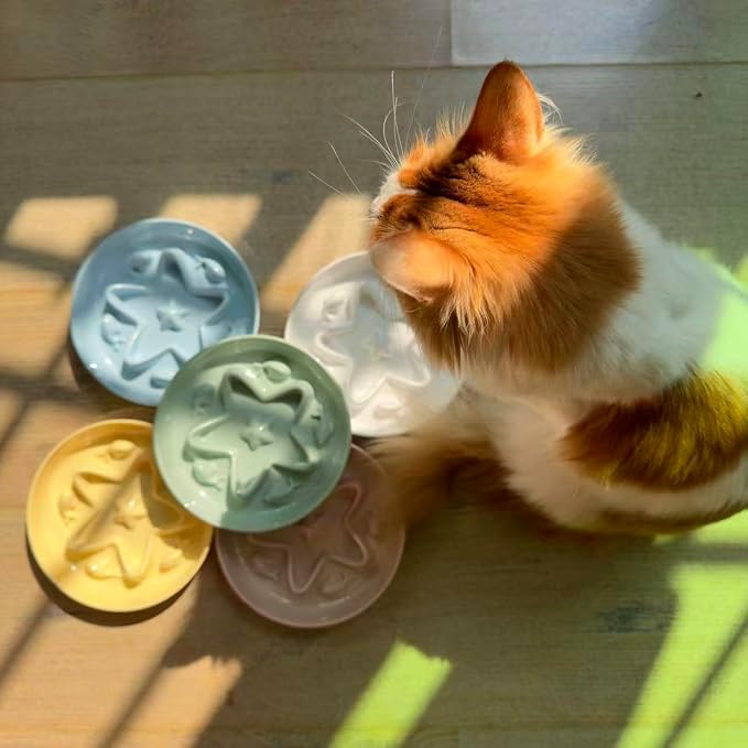 2 Pcs Cat Slow Feeder Bowl – Whisker Friendly Melamine Puzzle Feeding Cat Bowl for Slow Eating – Wet & Dry Food – Dishwasher Safe, Lightweight, Non-Slip (Buttercream + Coral Pink, 6.3'')