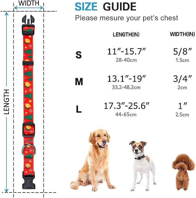 Holiday Christmas Festival Dog Collars S(Neck 11"-15.7", Width 5/8")