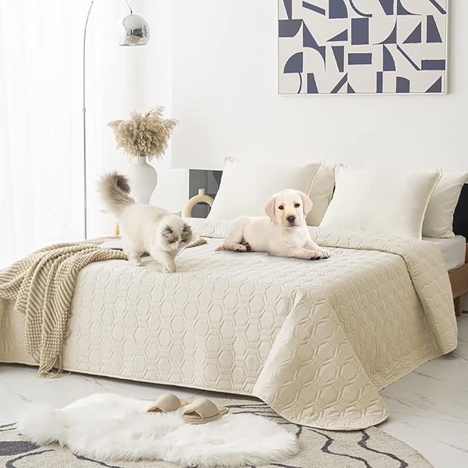 Tcksstex Waterproof and Anti-Slip Dog Bed Cover and Pet Blanket Sofa Pet Bed Mat ,car Incontinence Mattress Protectors Furniture Couch Cover for Most Cats Dogs, Pets(68x82- Ivory)