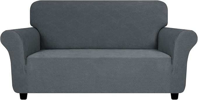 ZNSAYOTX Super Stretch Loveseat Covers (57"-70"), New Striped Love Seat Slipcover, Dogs Pet Friendly Anti-Slip Couch Protector Spandex Durable 2 Seater Fabric Sofa Cover (Dark Grey, Loveseat)