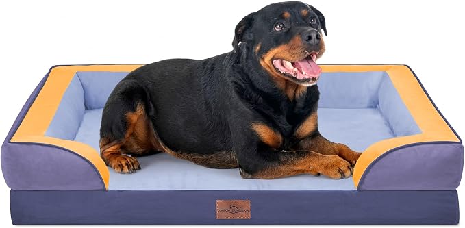 Comfort Expression Orthopedic Dog Bed for Extra Large Dogs 45x35 Inch, Waterproof Egg Crate Foam XL Pet Bed with Bolsters, Dog Couch with Washable Cover & Non-Slip Bottom, Twilight Wave