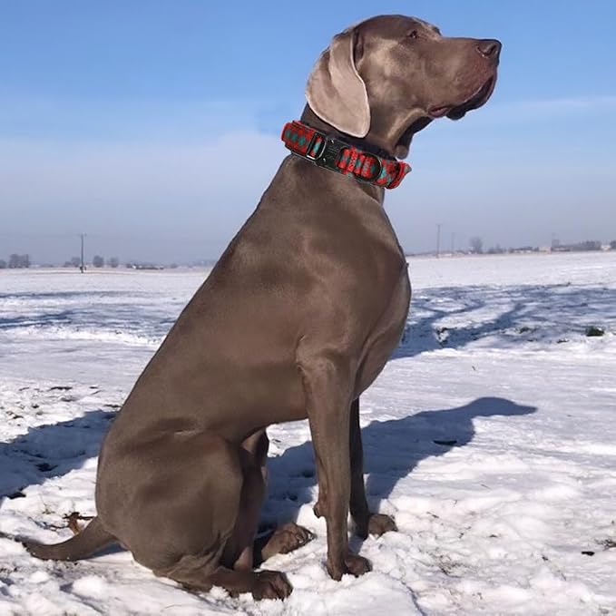Christmas Tactical Dog Collar Adjustable Nylon Dog Collar Metal Buckle with Handle for Dog Training (Christmas Green,XL)
