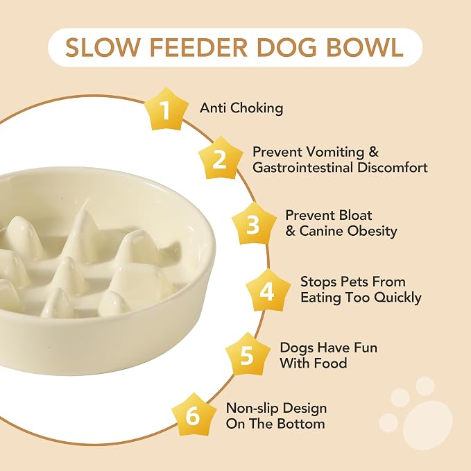 Havniva Ceramic Slow Feeder Dog Bowls, 1.2 Cups Dog Bowl Slow Feeding for Small and Medium Breed, 7.3inch Puzzle Dog Food Bowl Slow Feeder Non-Slip Anti-Gulping and Anti-Choking Reduces Bloating
