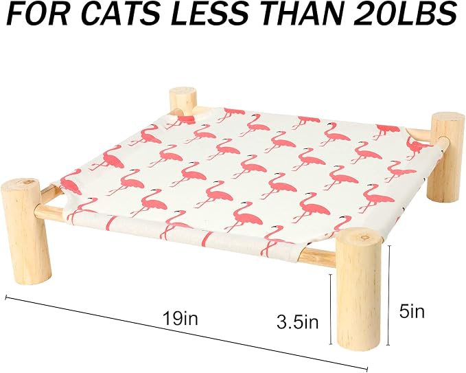 Patas Lague Cat and Dog Hammock Bed for Small Dogs, Brethable Wooden Cat Pet Rabbit Elevated Cooling Outdoor Bed Cots Furniture for Summer Flamingo